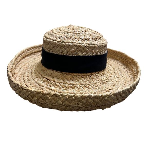 Helen Kaminski Classic 5 Raffia Sun Hat Natural Blk Ribbon Beach Coastal Resort - Picture 5 of 10